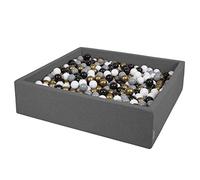 KiddyMoon Piscine À Balles pour Bébé Carré 120X30cm/300 Balles 7Cm Grande Fosses À Boules Jouet Enfant, Gris Foncé:Blanc-Gris-Noir-Or