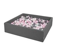 KiddyMoon Piscine À Balles pour Bébé Carré 120X30cm/600 Balles 7Cm Grande Fosses À Boules Jouet Enfant, Gris Foncé: Perle-Rose Poudré-Argent