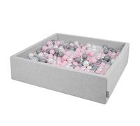 KiddyMoon Piscine À Balles pour Bébé Carré 120X30cm/600 Balles 7Cm Grande Fosses À Boules Jouet Enfant, Gris Clair:Perle-Gris-Transparent-Rose Poudré