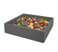 KiddyMoon Piscine À Balles pour Bébé Carré 120X30cm/600 Balles 7Cm Grande Fosses À Boules Jouet Enfant, Gris Foncé: Jaune-Vert-Bleu-Rouge-Orange