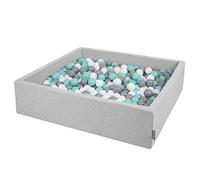 KiddyMoon Piscine À Balles pour Bébé Carré 120X30cm/600 Balles 7Cm Grande Fosses À Boules Jouet Enfant, Gris Clair:Blanc-Gris-Turquoise Clair