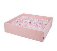 KiddyMoon Piscine À Balles pour Bébé Carré 120X30cm/600 Balles 7Cm Grande Fosses À Boules Jouet Enfant, Rose:Rose Poudré-Perle-Transparent