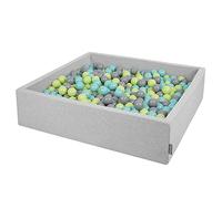 KiddyMoon Piscine À Balles pour Bébé Carré 120X30cm/600 Balles 7Cm Grande Fosses À Boules Jouet Enfant, Gris Clair:Vert Clair-Turquoise Clair-Gris