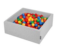 KiddyMoon Piscine À Balles pour Bébé Carré 90X30cm/200 Balles 7Cm Fosses À Boules Jouet Enfant, Gris Clair: Jaune/Vert/Bleu/Rouge/Orange