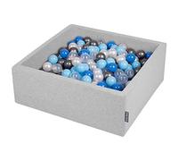 KiddyMoon Piscine À Balles pour Bébé Carré 90X30cm/200 Balles 7Cm Fosses À Boules Jouet Enfant, Gris Clair: Perle/Bleu-Babyblue/Transparent/Argent