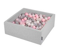 KiddyMoon Piscine À Balles pour Bébé Carré 90X30cm/200 Balles 7Cm Fosses À Boules Jouet Enfant, Gris Clair: Perle/Gris/Transparent/Rose Poudré