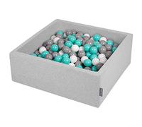 KiddyMoon Piscine À Balles pour Bébé Carré 90X30cm/200 Balles 7Cm Fosses À Boules Jouet Enfant, Gris Clair: Blanc/Gris/Turquoise Clair