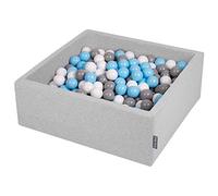 KiddyMoon Piscine À Balles pour Bébé Carré 90X30cm/200 Balles 7Cm Fosses À Boules Jouet Enfant, Gris Clair:Gris/Blanc/Babyblue