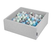 KiddyMoon Piscine À Balles pour Bébé Carré 90X30cm/200 Balles 7Cm Fosses À Boules Jouet Enfant, Gris Clair: Perle/Gris/Transparent/Babyblue/Menthe