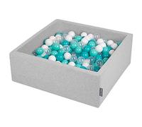 KiddyMoon Piscine À Balles pour Bébé Carré 90X30cm/200 Balles 7Cm Fosses À Boules Jouet Enfant, Gris Clair:Turquoise Clair/Blanc/Transparent/Turq.
