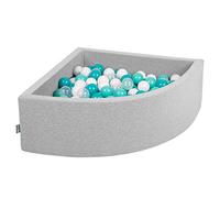 KiddyMoon Piscine À Balles pour Bébé Quart Angulaire 90X30cm/200 Balles 7Cm Fosses À Boules Jouet Enfant, Gris Clair:Turquoise CLR/Blanc/Transparent/Turq
