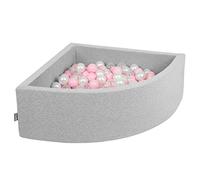 KiddyMoon Piscine À Balles pour Bébé Quart Angulaire 90X30cm/300 Balles 7Cm Fosses À Boules Jouet Enfant, Gris Clair: Rose Poudré/Perle/Transparent