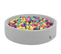KiddyMoon Piscine À Balles pour Bébé Rond 120X30cm/200 Balles 7Cm Grande Fosses À Boules Jouet Enfant, Gris Cl:Vert Cl-Jaune-Turq-Orang-Rose Foncé-Violet