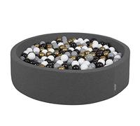 KiddyMoon Piscine À Balles pour Bébé Rond 120X30cm/300 Balles 7Cm Grande Fosses À Boules Jouet Enfant, Gris Foncé:Blanc-Gris-Noir-Or