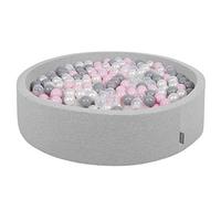 KiddyMoon Piscine À Balles pour Bébé Rond 120X30cm/600 Balles 7Cm Grande Fosses À Boules Jouet Enfant, Gris Cl:Perle-Gris-Transp-Rose Poudré