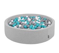 KiddyMoon Piscine À Balles pour Bébé Rond 120X30cm/600 Balles 7Cm Grande Fosses À Boules Jouet Enfant, Gris Clair:Gris-Blanc-Turquoise
