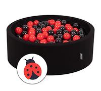 KiddyMoon Piscine À Balles pour Bébé Rond 90X30cm/200 Balles 7Cm Fosses À Boules Jouet Enfant, Coccinelle: Noir/Rouge