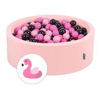 KiddyMoon Piscine À Balles pour Bébé Rond 90X30cm/200 Balles 7Cm Fosses À Boules Jouet Enfant, Flamant Rose: Rose Poudré/Noir