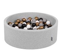 KiddyMoon Piscine À Balles pour Bébé Rond 90X30cm/200 Balles 7Cm Fosses À Boules Jouet Enfant, Gris Clair:Blanc/Gris/Noir/Or
