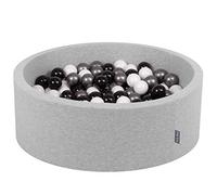 KiddyMoon Piscine À Balles pour Bébé Rond 90X30cm/200 Balles 7Cm Fosses À Boules Jouet Enfant, Gris Clair:Blanc/Noir/Argenté