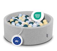 KiddyMoon Piscine À Balles pour Bébé Rond 90X30cm/200 Balles 7Cm Fosses À Boules Jouet Enfant, Gris Clair:Turquoise Foncé/Bleu Pastel/Jaune Pastel/Blanc