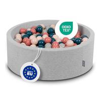 KiddyMoon Piscine À Balles pour Bébé Rond 90X30cm/200 Balles 7Cm Fosses À Boules Jouet Enfant, Gris Clair:Turquoise Foncé/Beige Pastel/Gris De Vert/Saumon