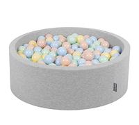 KiddyMoon Piscine À Balles pour Bébé Rond 90X30cm/200 Balles 7Cm Fosses À Boules Jouet Enfant, Gris Clair:Beige Pastel/Bleu Pastel/Jaune Pastel/Menthe