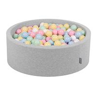KiddyMoon Piscine À Balles pour Bébé Rond 90X30cm/200 Balles 7Cm Fosses À Boules Jouet Enfant, Gris Clair:Bleu Pastel/Jaune Pastel/Blanc/Menthe/Rose Poudré