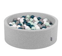 KiddyMoon Piscine À Balles pour Bébé Rond 90X30cm/200 Balles 7Cm Fosses À Boules Jouet Enfant, Gris Clair:Turquoise Foncé/Gris/Blanc/Menthe