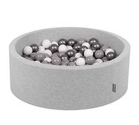 KiddyMoon Piscine À Balles pour Bébé Rond 90X30cm/200 Balles 7Cm Fosses À Boules Jouet Enfant, Gris Clair:Blanc/Gris/Argenté