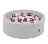 KiddyMoon Piscine À Balles pour Bébé Rond 90X30cm/200 Balles 7Cm Fosses À Boules Jouet Enfant, Gris Clair:Perle/Rose Poudré/Argenté