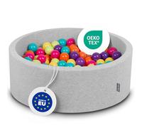 KiddyMoon Piscine À Balles pour Bébé Rond 90X30cm/200 Balles 7Cm Fosses À Boules Jouet Enfant, Gris Cl.:Vert Cl/Jaune/Turq/Orange/R.Foncé/Violet