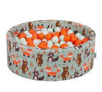 KiddyMoon Piscine À Balles pour Bébé Rond 90X30cm/200 Balles 7Cm Fosses À Boules Jouet Enfant, Renard-Vert:Orange/Menthe