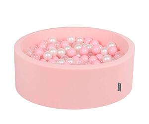 KiddyMoon Piscine À Balles pour Bébé Rond 90X30cm/200 Balles 7Cm Fosses À Boules Jouet Enfant, Rose: Rose Poudre/Perle/Transparent