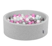 KiddyMoon Piscine À Balles pour Bébé Rond 90x30cm - 300 ∅ 7 cm balles pour enfants - Fosses À Boules - Gris Transparent Grey White Pink Mint