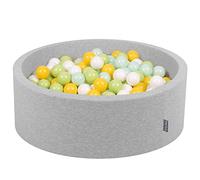 KiddyMoon Piscine À Balles pour Bébé Rond 90X30cm/300 Balles 7Cm Fosses À Boules Jouet Enfant, Gris Clair:Blanc/Menthe/Vert Clair/Jaune