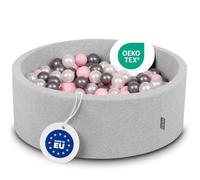 KiddyMoon Piscine À Balles pour Bébé Rond 90X30cm/300 Balles 7Cm Fosses À Boules Jouet Enfant, Gris Clair:Perle/Rose Poudré/Argenté