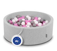 KiddyMoon Piscine À Balles pour Bébé Rond 90X30cm/300 Balles 7Cm Fosses À Boules Jouet Enfant, Gris Clair:Gris/Blanc/Rose
