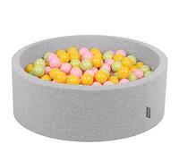 KiddyMoon Piscine À Balles pour Bébé Rond 90X30cm/300 Balles 7Cm Fosses À Boules Jouet Enfant, Gris Clair:Vert Clair/Jaune/Rose Poudré