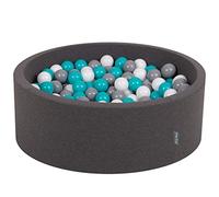 KiddyMoon Piscine À Balles pour Bébé Rond 90X30cm/300 Balles 7Cm Fosses À Boules Jouet Enfant, Gris Foncé: Gris/Blanc/Turquoise