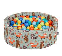 KiddyMoon Piscine À Balles pour Bébé Rond 90X30cm/300 Balles 7Cm Fosses À Boules Jouet Enfant, Renard-Vert: Vert Cl/Orange/Turq/Bleu/Babybl/Jaune