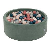 KiddyMoon Piscine À Balles pour Bébé Velours Rond 90X30cm/200 Balles 7Cm Fosses À Boules Jouet Enfant, Vert Forêt: Turquoise Foncé/Beige Pastel/Gris De Vert/Saumon
