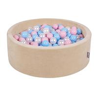 KiddyMoon Piscine À Balles pour Bébé Velours Rond 90X30cm/200 Balles 7Cm Fosses À Boules Jouet Enfant, Beige Sableux: Babyblue/Rose Poudré/Perle