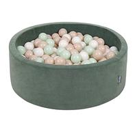 KiddyMoon Piscine À Balles pour Bébé Velours Rond 90X30cm/200 Balles 7Cm Fosses À Boules Jouet Enfant, Vert Forêt: Beige Pastel/Blanc/Menthe