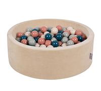 KiddyMoon Piscine À Balles pour Bébé Velours Rond 90X30cm/200 Balles 7Cm Fosses À Boules Jouet Enfant, Beige Sableux: Turquoise Foncé/Beige Pastel/Vert De Gris/Saumon