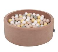 KiddyMoon Piscine À Balles pour Bébé Velours Rond 90X30cm/200 Balles 7Cm Fosses À Boules Jouet Enfant, Rose des Sables: Beige Pastel/Vert De Gris/Jaune Pastel/Blanc
