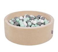KiddyMoon Piscine À Balles pour Bébé Velours Rond 90X30cm/200 Balles 7Cm Fosses À Boules Jouet Enfant, Beige Sableux: Blanc/Gris/Menthe