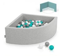 KiddyMoon Piscine à Balles Quart d'angle 90x30cm avec 200 Balles 7cm Bac à Balles en Mousse pour Bébé et Tout-Petit - Gris Clair: Gris Blanc Turquoise