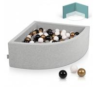 KiddyMoon Piscine à Balles Quart d'angle 90x30cm avec 200 Balles 7cm Bac à Balles en Mousse pour Bébé et Tout-Petit - Gris Clair: Blanc Gris Noir Or