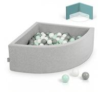 KiddyMoon Piscine à Balles Quart d'angle 90x30cm avec 300 Balles 7cm Bac à Balles en Mousse pour Bébé et Tout-Petit - Gris Clair: Blanc Gris Menthe